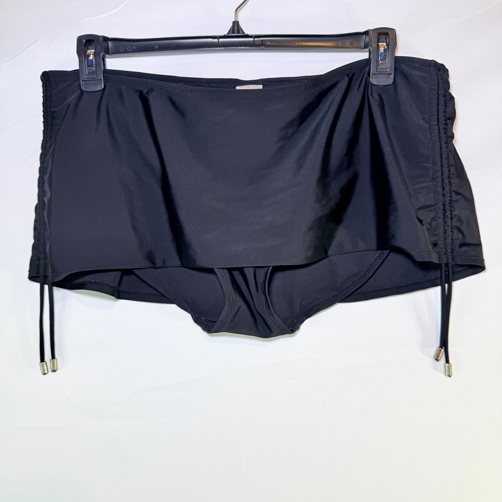 Merona Womens XL Black Ruched Side Swim Skirt Built In Brief Adjustable Tie